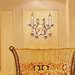 Goldene Kristall-Wandleuchte mit 2 Lichtern