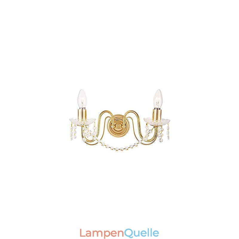 Goldene Kristall-Wandleuchte mit 2 Lichtern