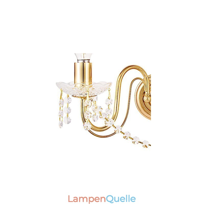 Goldene Kristall-Wandleuchte mit 2 Lichtern