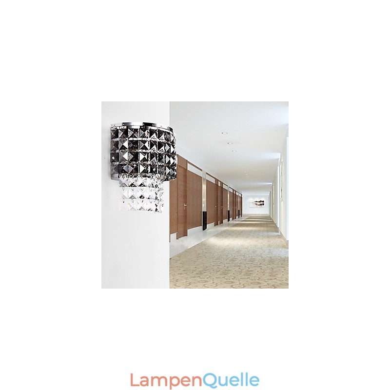 Moderne Wandleuchte mit Stoffschirm, Metallplatte, Kristalldekor-Stil