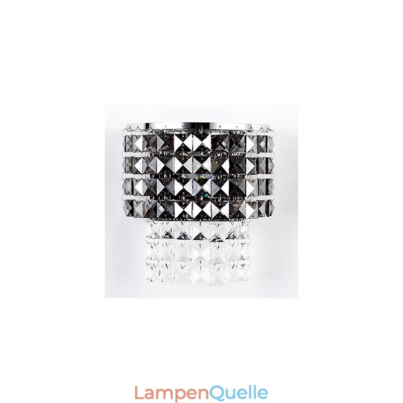 Moderne Wandleuchte mit Stoffschirm, Metallplatte, Kristalldekor-Stil