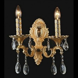 Goldene Kristall-Wandleuchte mit 2 Lichtern