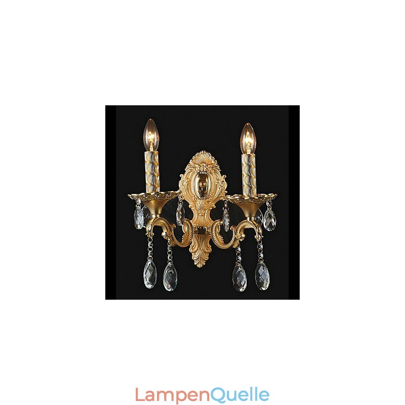 Goldene Kristall-Wandleuchte mit 2 Lichtern