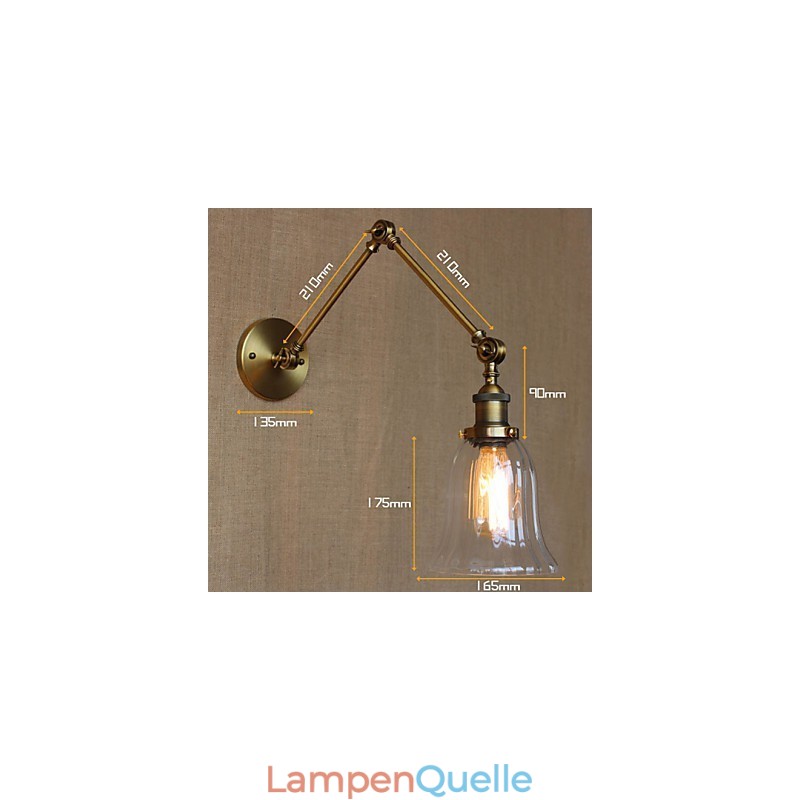 American Country Milan Nordic Bronze Überzug Glas Doppelarm Langer Arm der Balkonwanddekoration