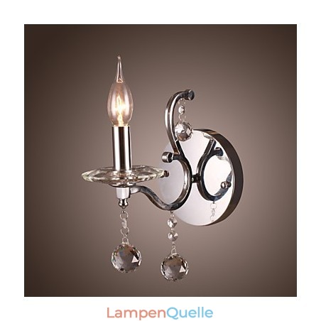 Silberne Kristall-Wandleuchte mit 1 Licht Silberne Kristall-Wandleuchte mit 1 Licht