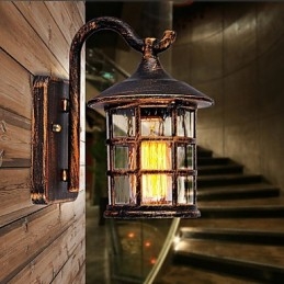 Antike rustikale Eisen wasserdichte Außenwandlampe Vintage Laternenlicht Rostig Mattschwarz Korridor Flur Wandleuchte