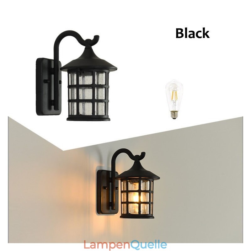 Antike rustikale Eisen wasserdichte Außenwandlampe Vintage Laternenlicht Rostig Mattschwarz Korridor Flur Wandleuchte