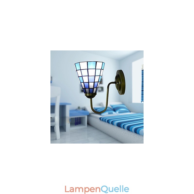 15CM Zeitgenössische und vertraglich Buntglaslampe Wandleuchte Inn Blaue und weiße Quadrate Lichter