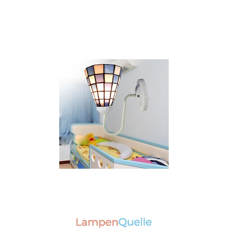 15CM Zeitgenössische und vertraglich Buntglaslampe Wandleuchte Inn Blaue und weiße Quadrate Lichter