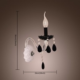 Schwarze Kristall-Wandleuchte mit Kerzenbirne