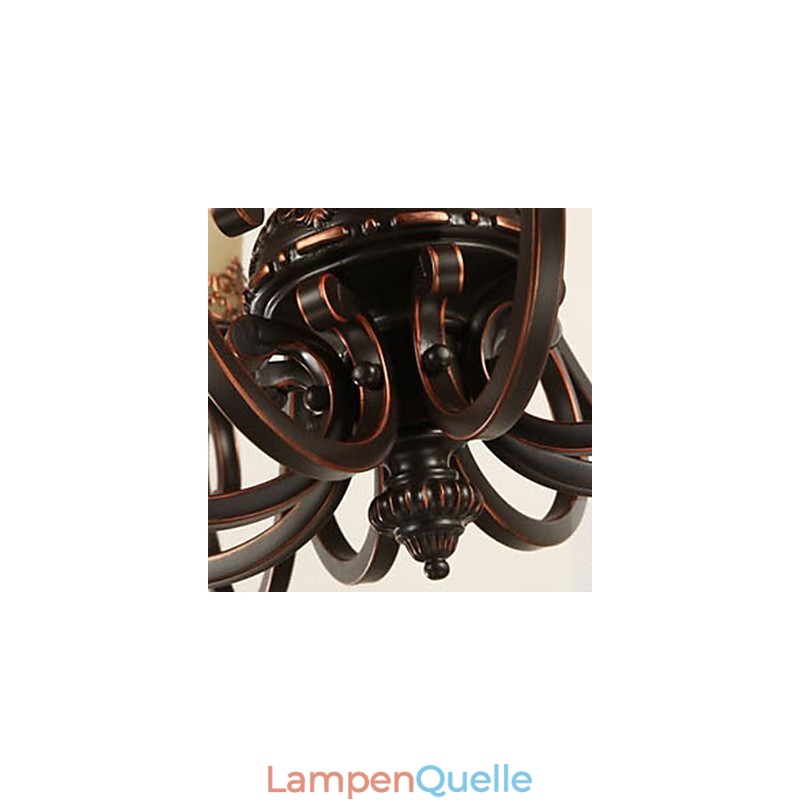 Kronleuchter Pendelleuchte 6 Lichter Lampenschirm Unten Vintage Country Metall + Glas