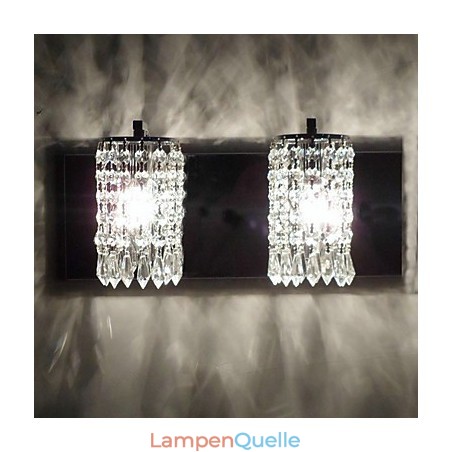Moderne Wandleuchte mit Kristallanhängern und 2 Lichtern in poliertem Chrom Moderne Wandleuchte mit Kristallanhängern und 2 Lichtern in poliertem Chrom