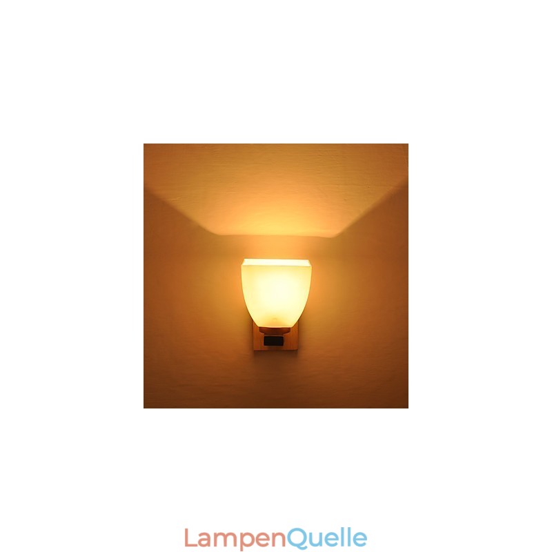 Einfache Wandlampe, Nachttischlampe mit Glasschirm und Massivholz für Schlafzimmer, Kommode, Wohnzimmer, Babyzimmer, Studentenwohnheim, Couchtisch, Bücherregal