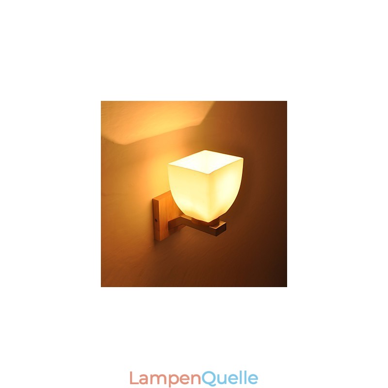 Einfache Wandlampe, Nachttischlampe mit Glasschirm und Massivholz für Schlafzimmer, Kommode, Wohnzimmer, Babyzimmer, Studentenwohnheim, Couchtisch, Bücherregal