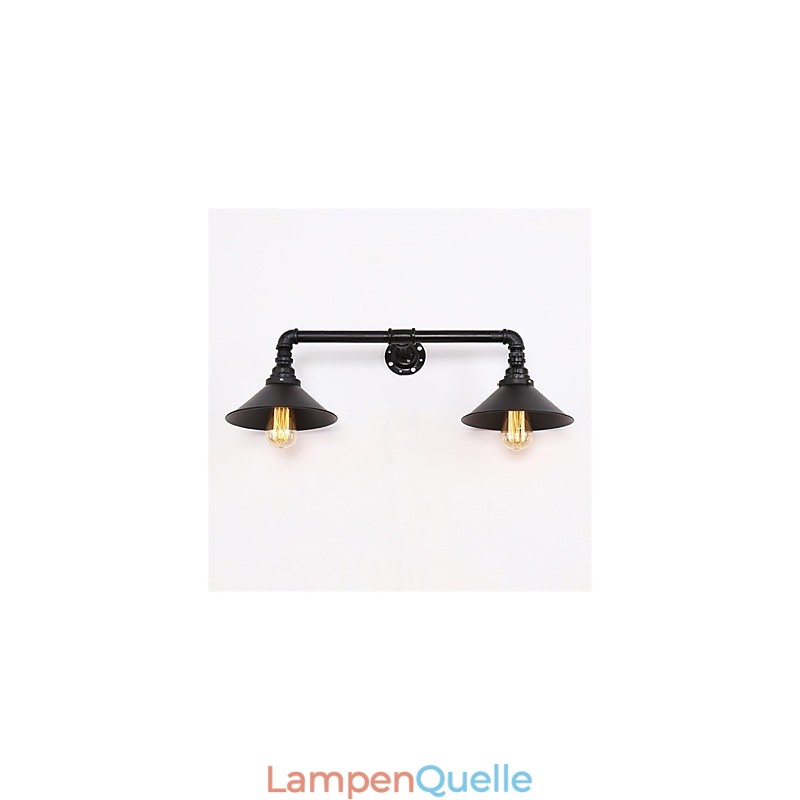 Vintage Industrielle Rohrwandleuchten Schwarzer Metallschirm Restaurant Cafe Bar Dekorationsbeleuchtung mit 2 Lichtern Lackiert