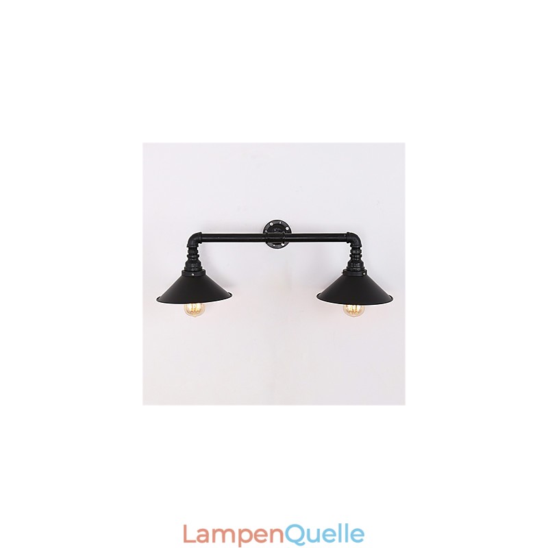 Vintage Industrielle Rohrwandleuchten Schwarzer Metallschirm Restaurant Cafe Bar Dekorationsbeleuchtung mit 2 Lichtern Lackiert