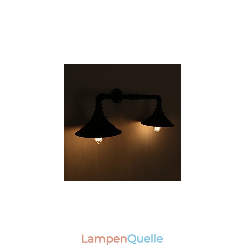 Vintage Industrielle Rohrwandleuchten Schwarzer Metallschirm Restaurant Cafe Bar Dekorationsbeleuchtung mit 2 Lichtern Lackiert