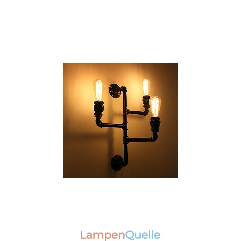 Vintage Industrielle Rohrwandleuchten Schwarze kreative Lichter Restaurant Cafe Bar Dekorationsbeleuchtung mit 3 Lichtern lackiert