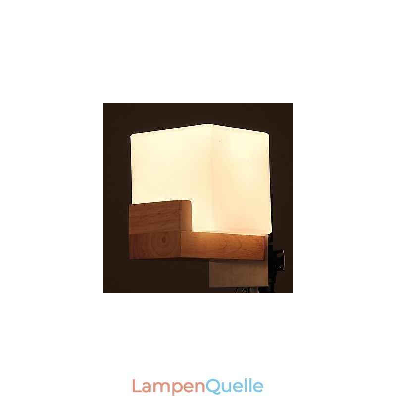 Einfache Wandlampe, Nachttischlampe mit Glasschirm und Massivholz für Schlafzimmer, Kommode, Wohnzimmer, Babyzimmer, Studentenwohnheim, Couchtisch, Bücherregal
