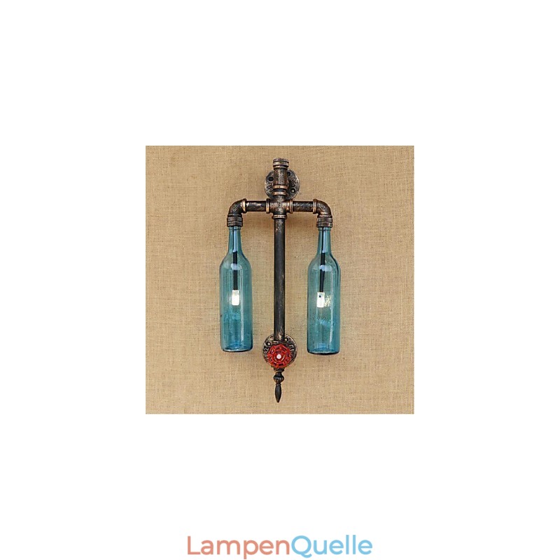 Amerikanischen Themen Restaurant Bar Eisen Mit Schalter Wasser Rohr Wein Flasche Wand Lampe Blau