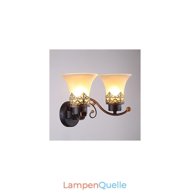 Doppelkopf-Wandlampe aus amerikanischem Landhausstil im Vintage-Stil aus Metall mit Glas für die Kantine, das Wohnzimmer, den Eingangsbereich und das Foyer.
