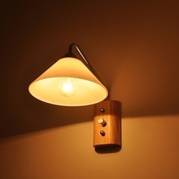 Einfache Wandlampe, Nachttischlampe mit Glasschirm und Massivholz für Schlafzimmer, Kommode, Wohnzimmer, Babyzimmer, Studentenwohnheim, Couchtisch, Bücherregal