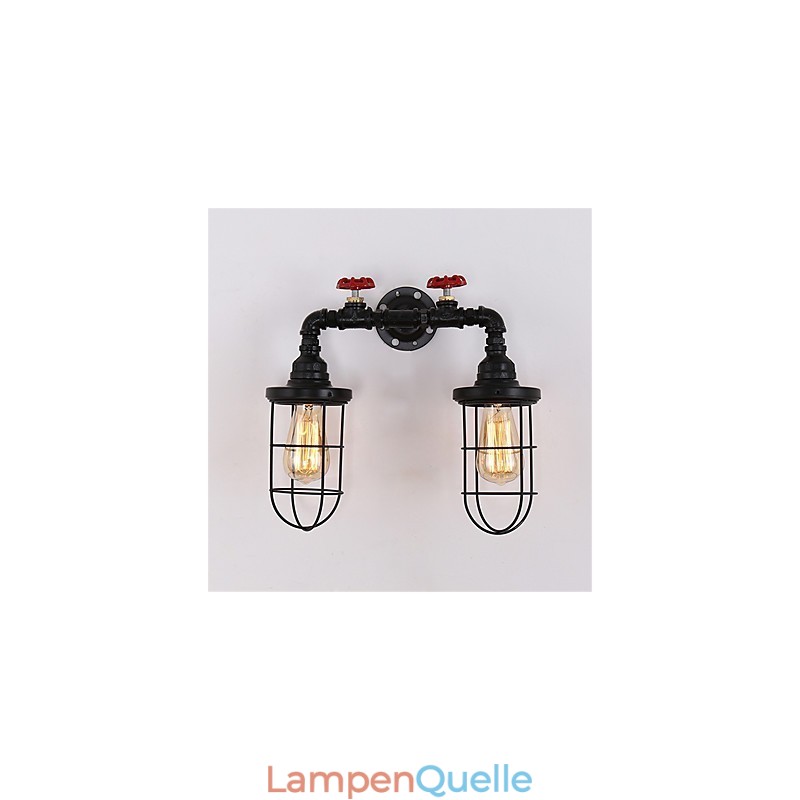 2 Köpfe Retro Industrielle Rohrwandleuchten Einfache Loft Schwarz Vogelkäfig Metall Esszimmer Küche Bar Café Dekoration Beleuchtung
