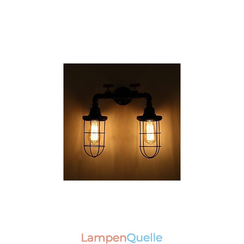 2 Köpfe Retro Industrielle Rohrwandleuchten Einfache Loft Schwarz Vogelkäfig Metall Esszimmer Küche Bar Café Dekoration Beleuchtung
