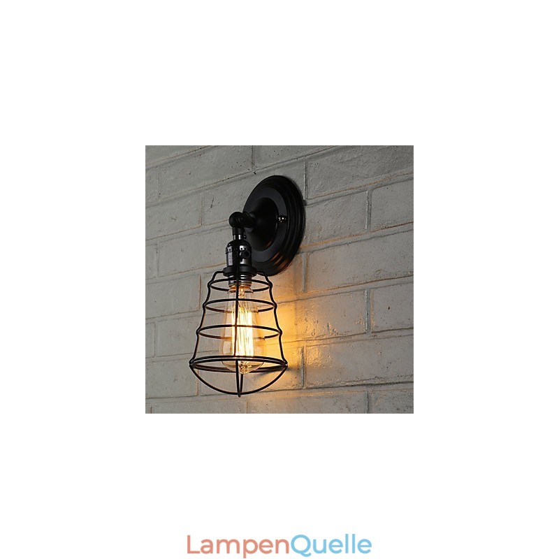 Mit Schalter Vintage 1 Licht Industrielle schwarze Metallkäfig-Loft-Wandlampe Wohnzimmer Esszimmer Flur Café Bars Bar Wandleuchte