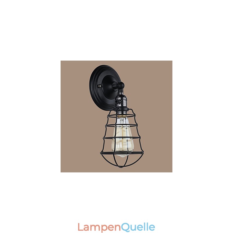 Mit Schalter Vintage 1 Licht Industrielle schwarze Metallkäfig-Loft-Wandlampe Wohnzimmer Esszimmer Flur Café Bars Bar Wandleuchte