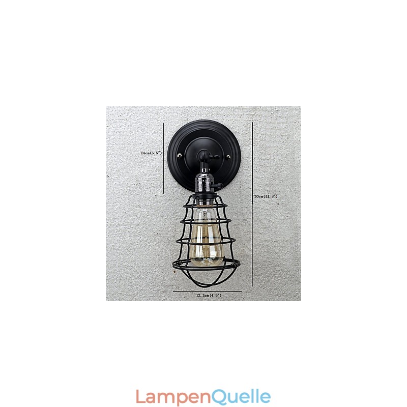 Mit Schalter Vintage 1 Licht Industrielle schwarze Metallkäfig-Loft-Wandlampe Wohnzimmer Esszimmer Flur Café Bars Bar Wandleuchte