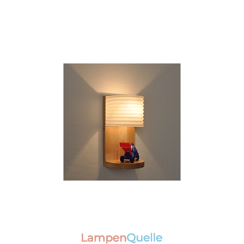 Einfache Wandlampe, Nachttischlampe mit Glasschirm und Massivholz für Schlafzimmer, Kommode, Wohnzimmer, Babyzimmer, Studentenwohnheim, Couchtisch, Bücherregal