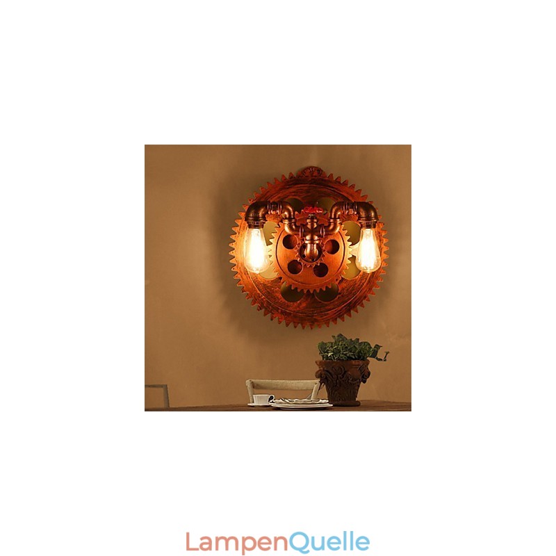 2 Köpfe Vintage Industrielle Wandleuchten Holz Zahnradform Lichter Restaurant Cafe Bar Dekoration Wandleuchten