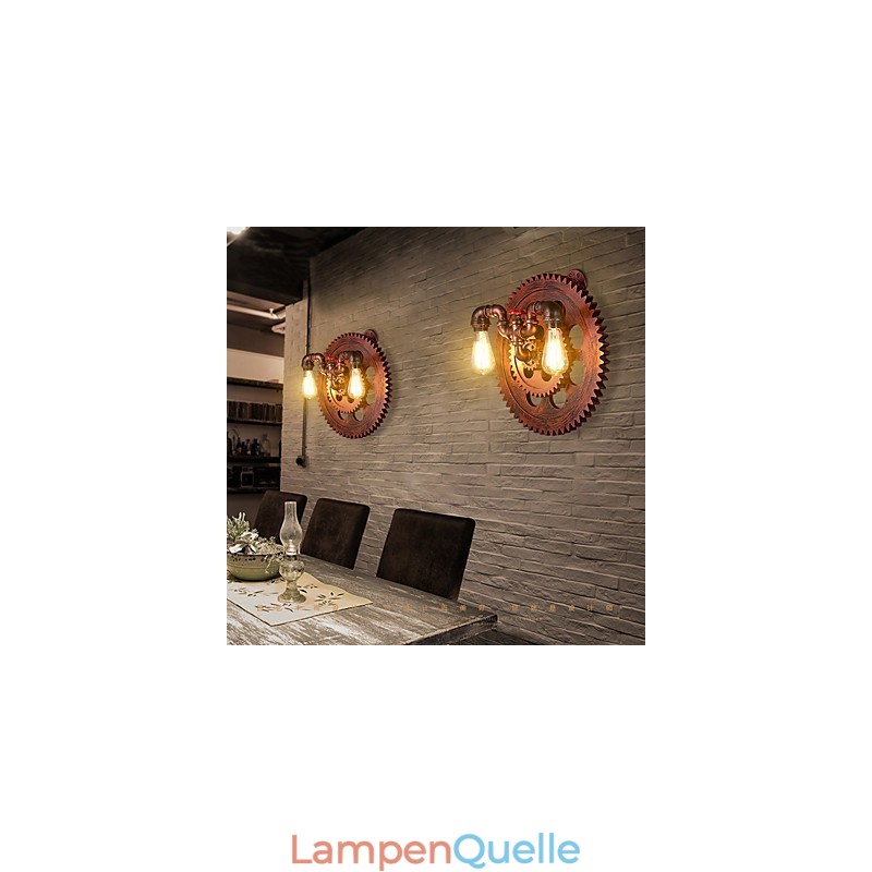 2 Köpfe Vintage Industrielle Wandleuchten Holz Zahnradform Lichter Restaurant Cafe Bar Dekoration Wandleuchten