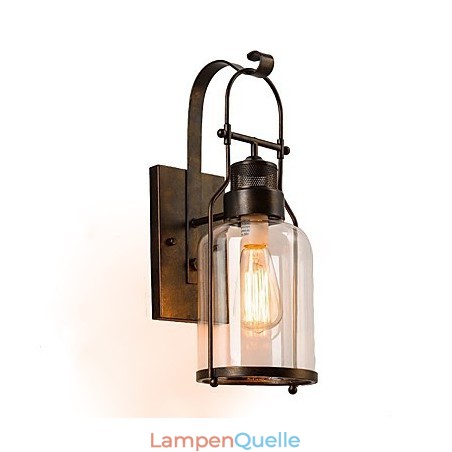 Retro Industrielle Loft Laterne 1 Licht Wandleuchte mit klarem Glas