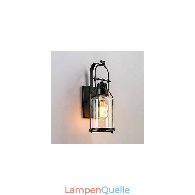 Retro Industrielle Loft Laterne 1 Licht Wandleuchte mit klarem Glas