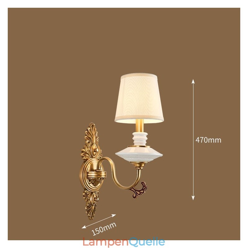 100 % reines Messing, luxuriöse rustikale Retro-Vintage-Messingkeramik, 1-flammige Kerzen-Wandleuchte mit Stoffschirm, speziell für Hotels, Büros, Ausstellungsräume, Wohnzimmer, Esszimmer