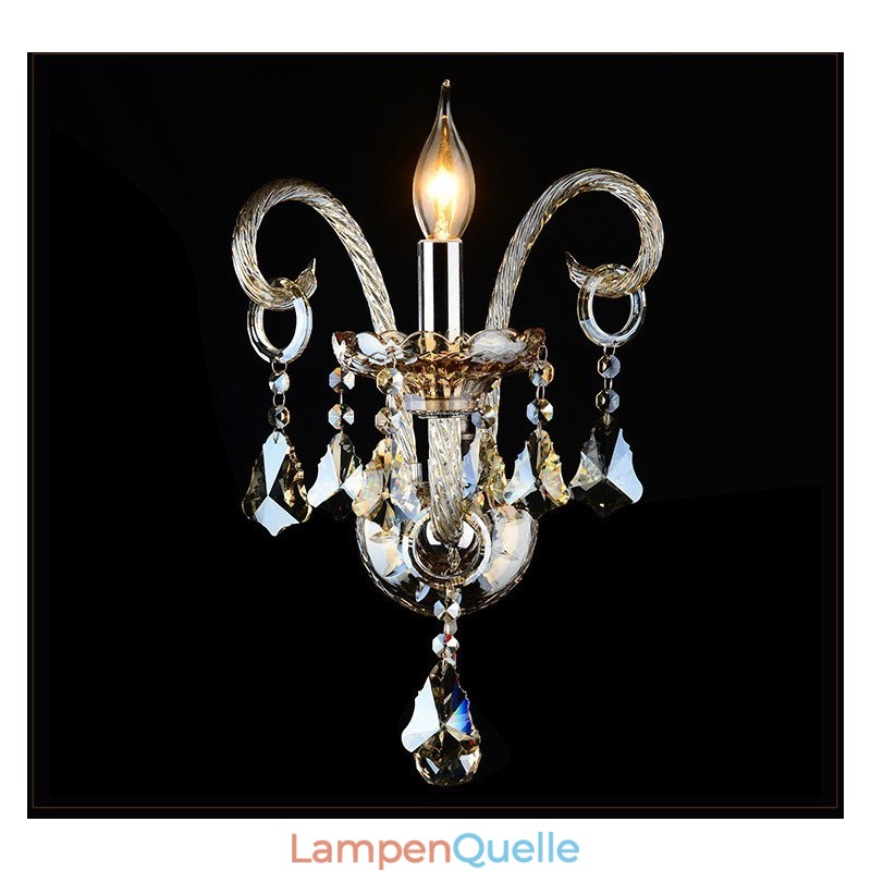 1 Licht passende Cognac Farbe K9 Kristall Kerze Retro Glas Wandleuchte