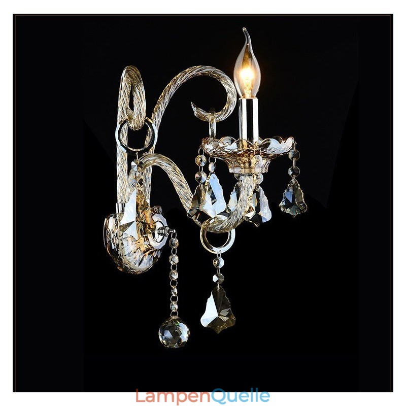 1 Licht passende Cognac Farbe K9 Kristall Kerze Retro Glas Wandleuchte