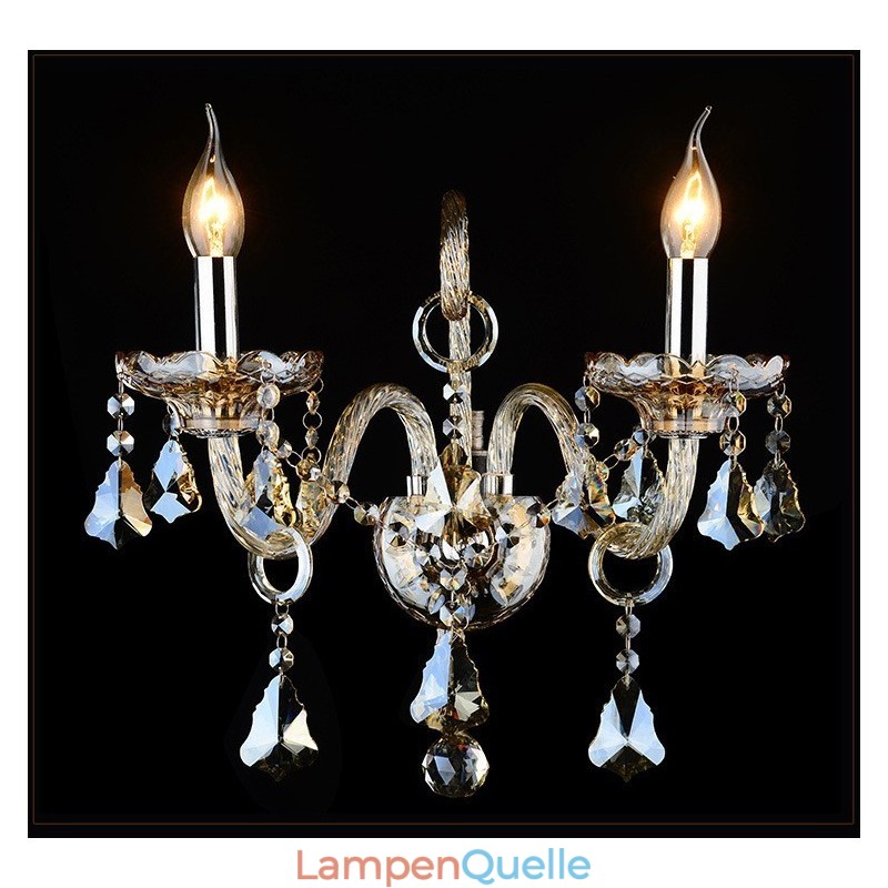 2 Licht passende Cognac Farbe K9 Kristall Kerze Retro Glas Wandleuchte