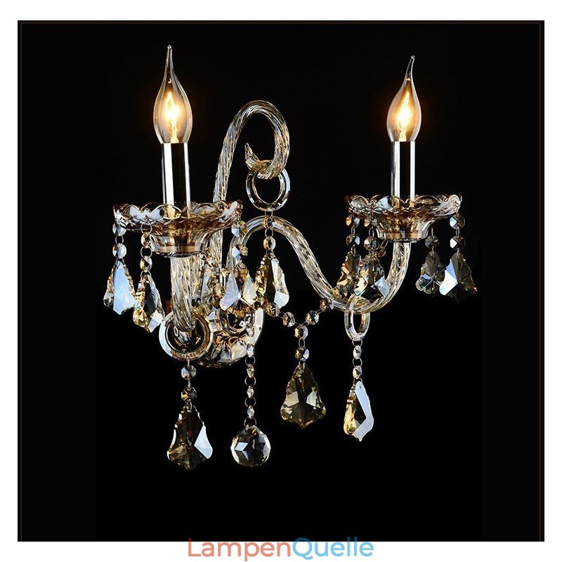 2 Licht passende Cognac Farbe K9 Kristall Kerze Retro Glas Wandleuchte