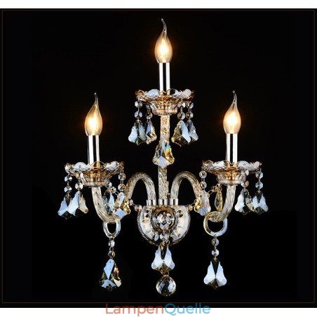 3-flammige, passende Cognac-Farbe, K9-Kristallkerze, Retro-Glas-Wandleuchte 3-flammige, passende Cognac-Farbe, K9-Kristallkerze, Retro-Glas-Wandleuchte
