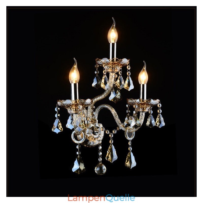 3-flammige, passende Cognac-Farbe, K9-Kristallkerze, Retro-Glas-Wandleuchte