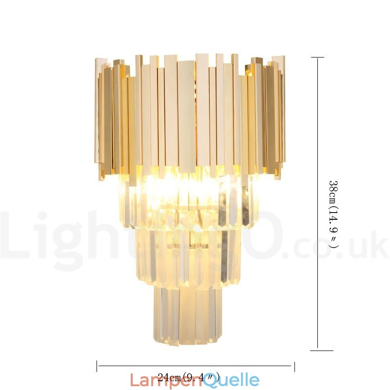 Goldfarbene, passende postmoderne Luxus-Wandleuchte aus K9-Kristall mit Kristallschirm