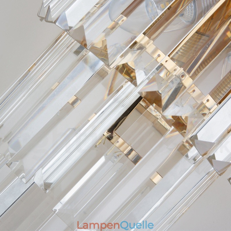 Goldfarbene, passende postmoderne Luxus-Wandleuchte aus K9-Kristall mit Kristallschirm