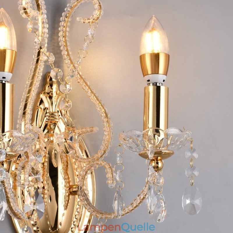 Wandleuchte mit 2 Lichtern, Gold/Schwarz, im amerikanischen Stil, Kristall, für Wohnzimmer, Esszimmer, Bekleidungsgeschäft, Café, Hotel