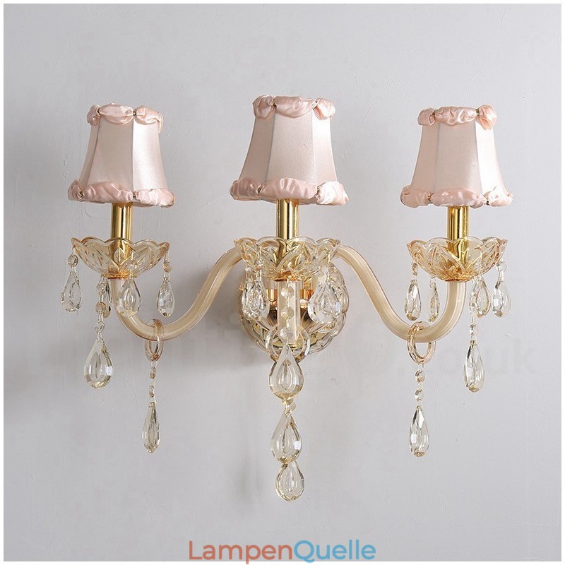3-flammige goldene K9-Kristallkerzen-Wandleuchte im Retro-Stil aus Glas
