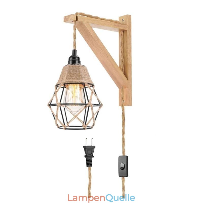 Hanfseil Eisen Kunst Wandleuchte American Pastoral Retro Wandleuchte mit Stecker