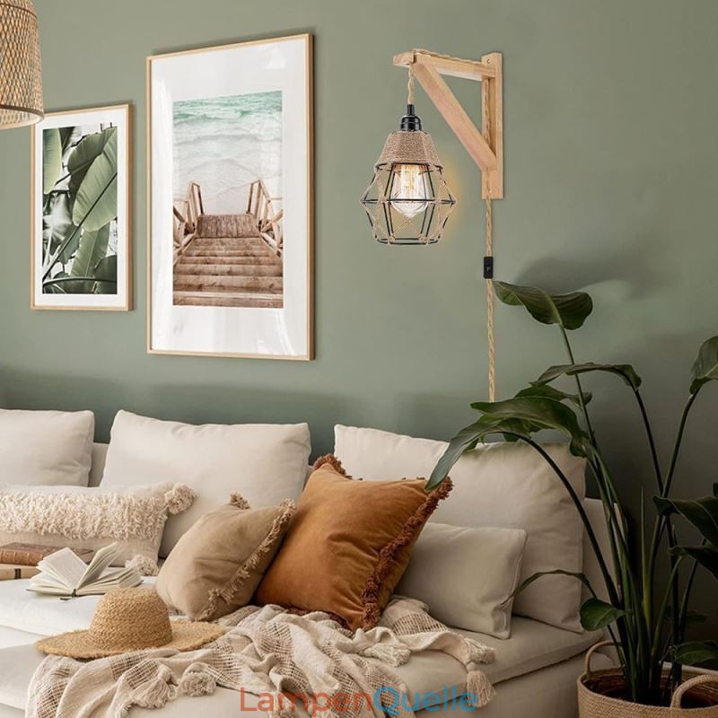 Hanfseil Eisen Kunst Wandleuchte American Pastoral Retro Wandleuchte mit Stecker