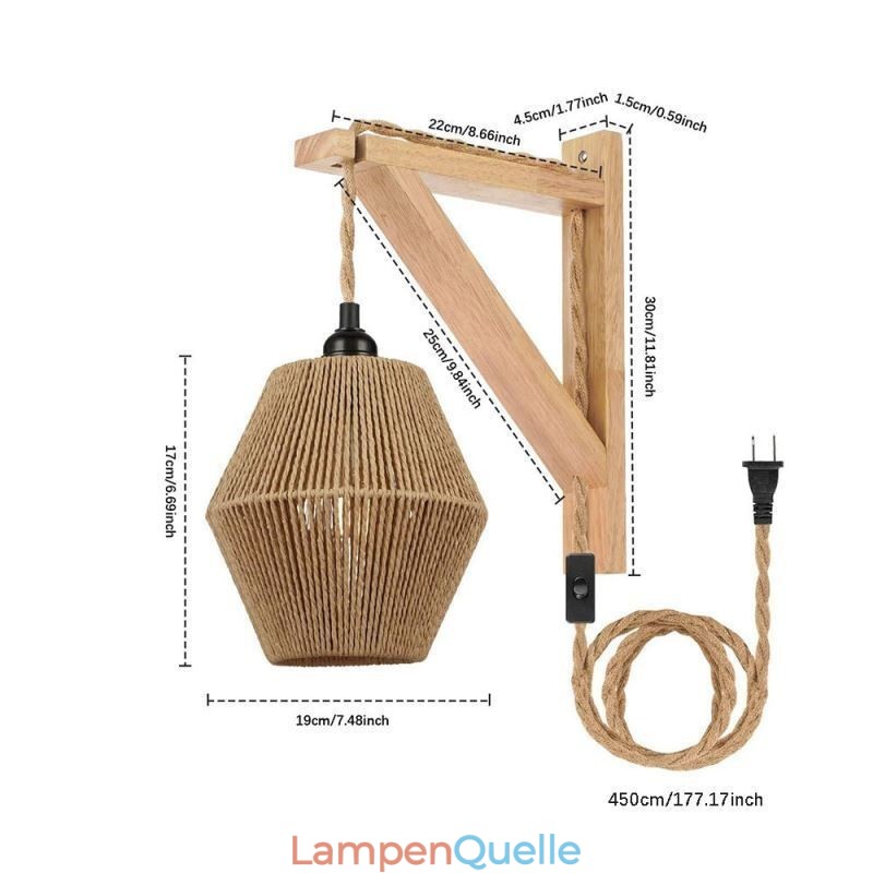 Papierseil-Wandleuchte American Pastoral Retro Wandleuchte mit Stecker